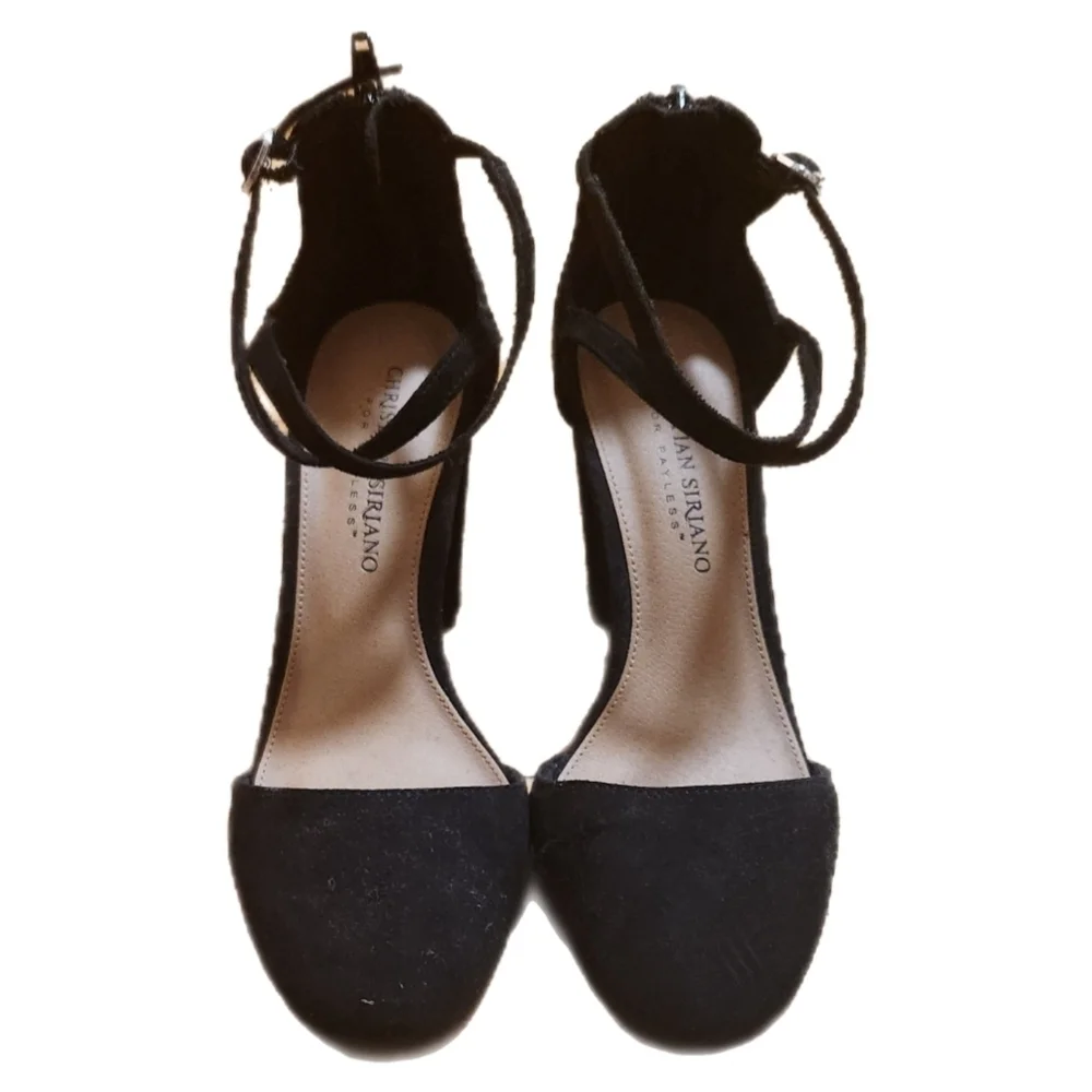 Christian Siriano Black Chunky Criss Cross Block Dress Heels